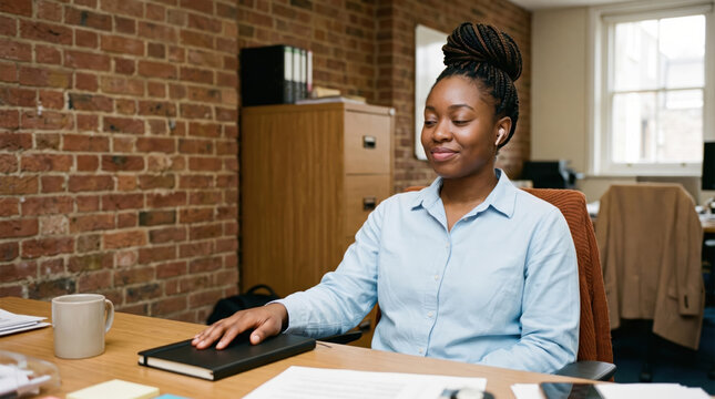 Woman on a video call cupping a hand near her hearing aid