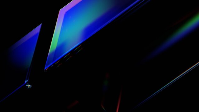 Iridescent blurry glass refractions on a black background, 3d render
