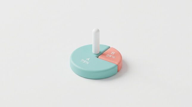 3D Pie Chart Infographic with White Push Pin Showing 75 Percent and 25 Percent Division