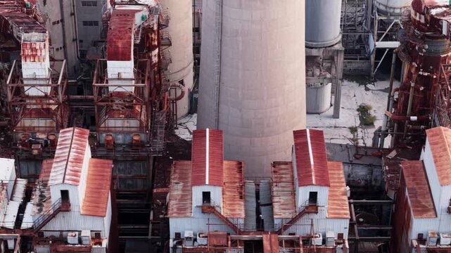 aerial view of old rusted and abandoned industrial plant