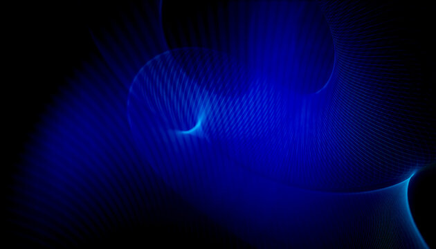 3D blue signal field with flowing line mesh for artificial intelligence technology background