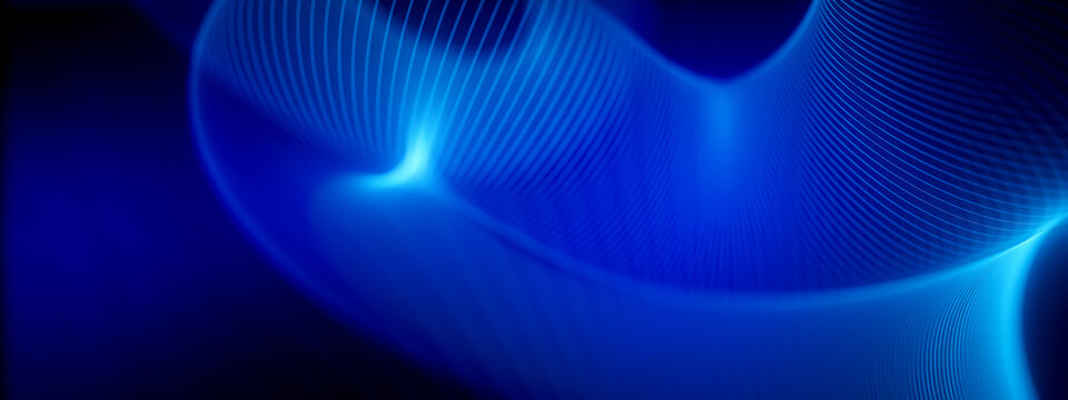 3D cyan network wave with luminous data path on dark technology background