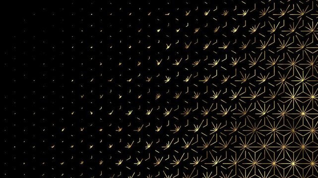 Japanese Gold Line Patterns Drawing On Black, Asanoha Seigaiha Shippo