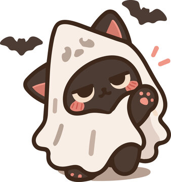 Greeting_cute_halloween_black_cat_character_with_bats