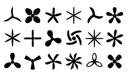 Modern Ceiling Fan Silhouette Collection, Black Home Appliance Vector Set © Eit