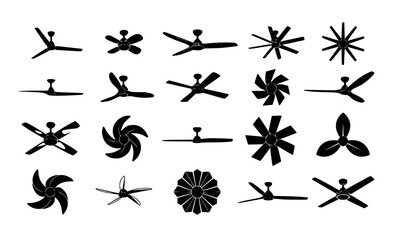 Contemporary Ceiling Fan Blade Silhouettes, Modern Black Vector Collection © Eit