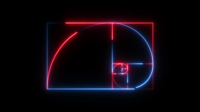glowing neon Golden Ratio Fibonacci sequence golden number icon on motion concept.
