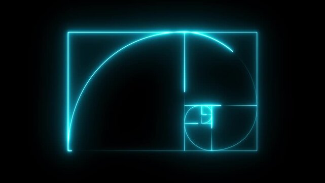 glowing neon Golden Ratio Fibonacci sequence golden number icon on dark screen motion concept.