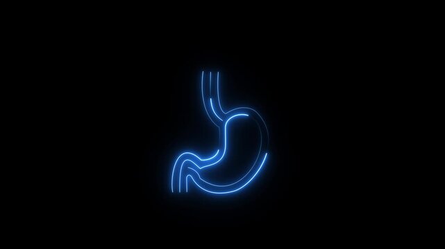 Neon Stomach Icon &ndash; Digestive System and Gastro Health acid reflux concept ulcer problem digestion process human anatomy icon Concept