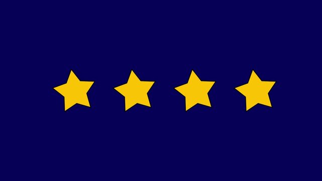 Special with rating star icon animation. Golden glowing five star flat symbol animation with transparent black background on motion concept
