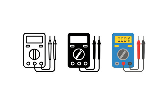 Minimalist digital multimeter vector icon set in outline solid and colorful styles