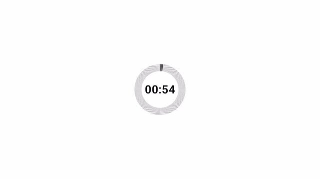 Circular Countdown Timer Animation from 60 to 0 Seconds, One Minute Digital Timer Isolated on Transparent Background,One Minute Circular Countdown Timer Animation from 60 to 0 Seconds.