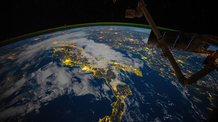 Earth Cities Lights Clouds Space. Digital enhancement of an image by NASA © TOimages