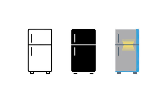 Minimalist refrigerator icons in outline solid and colorful styles on white background