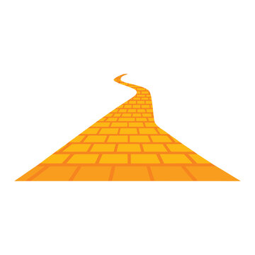A vibrant yellow brick road stretches into the distance, creating a charming pathway filled with adventure, fantasy, and wonder through a colorful scenic landscape.
