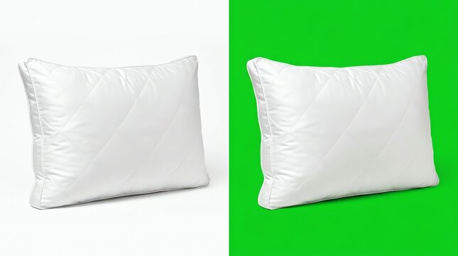 White Pillow with Seam Pattern on White and Green Background Split