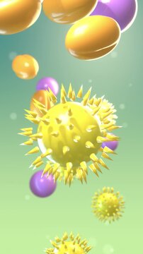 Pollen grains seamless loop microscopic allergy botany spiky yellow grains vertical orange ridged and violet grains drift in a sunny haze for allergy medicine ads spring themes and biology lessons