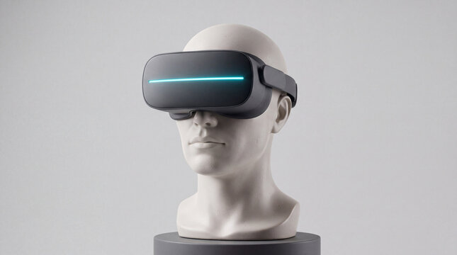 Matte Ceramic Human Head with VR Headset Silhouette 3D