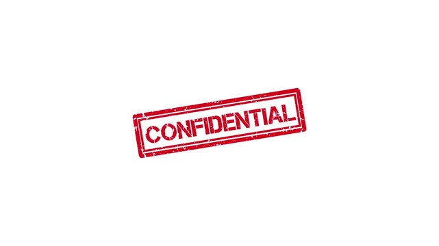 Animated red rubber stamp overlay: forbidden and confidential text transitions for security and privacy concepts