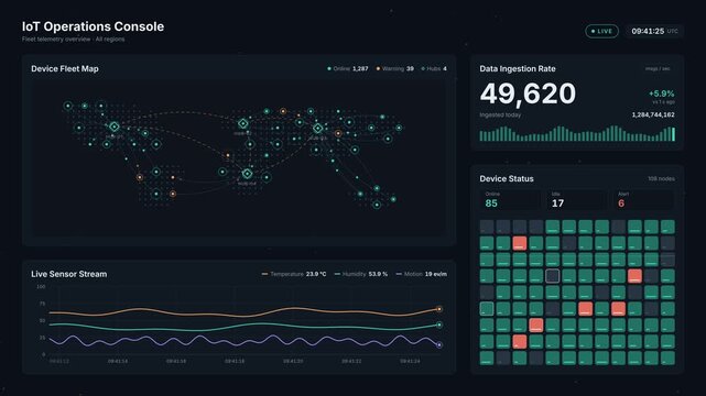 IoT operations dashboard displaying global device fleet data and