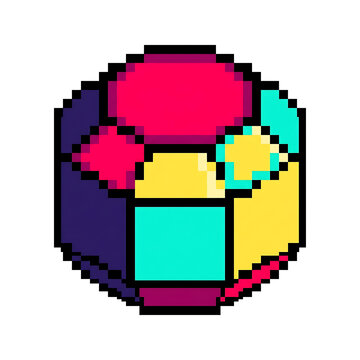 Pixel art hexagonal geometric icon with colorful segments