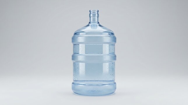 Large plastic water bottle container filled with clear drinking water for home and office cooler supply. 5 gallon water bottles