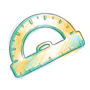 Watercolor protractor illustration on white background
