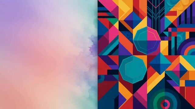 Abstract art morphing watercolor to geometric with copy space