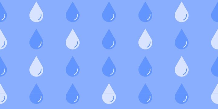 Seamless plumbing themed pattern featuring blue water drops and small droplets moving through a clean repeating layout for plumbing service advertisements, home repair materials and residential water.
