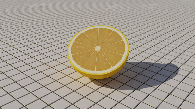 slice of lemon on white background multicolor matt flooring tiles digital 3d elelvation.