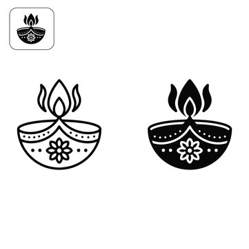 Diya lamp illustration for diwali celebration with minimalist vector