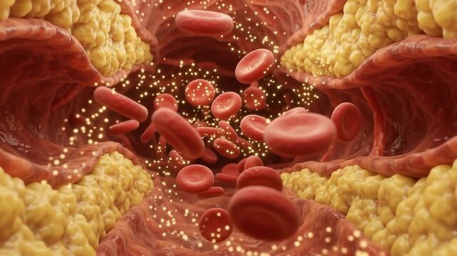 Microscopic 3D Animation of Atherosclerosis Cholesterol Plaque Narrowing Artery and Blood Flow