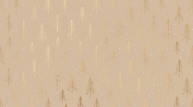 Gold pine trees winter pattern seamless background for holiday designs