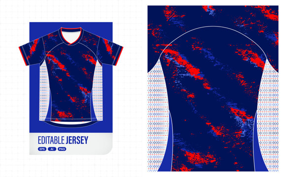 Navy Blue and Red Soccer Jersey with Grunge Texture