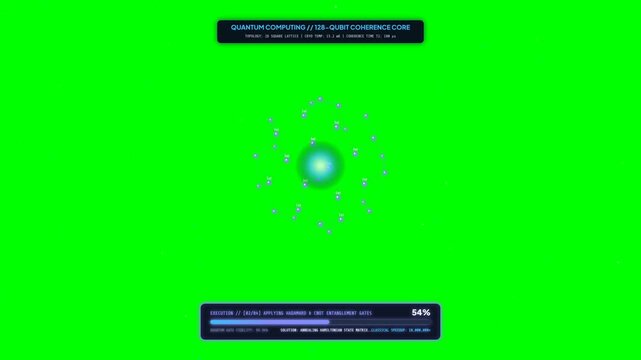3D Abstract Visualization of Quantum Qubit Superposition Core with Green Screen Chroma Key, Advanced Computing Science Concept