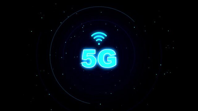 5G High Speed Internet Network Neon Icon Glowing Waves Loop