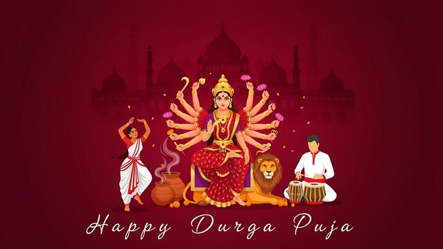 Goddess durga with traditional dance for happy durga puja