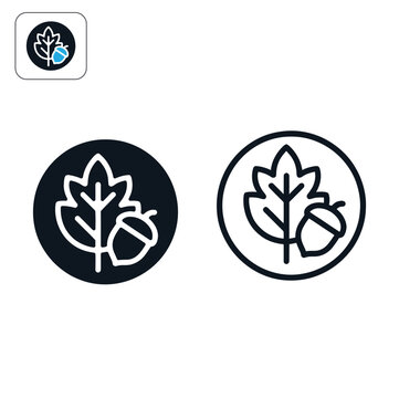 Minimalist autumn leaf icons with acorns in circular frames for