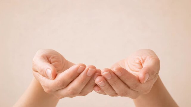 Cupped open hands offering and receiving gesture with copy space