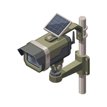 Isometric Security Surveillance Camera with Solar Panel
