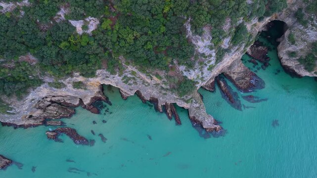 Aerial drone view of the landscape at Mount Buciero and the Faro del Caballo lighthouse in the Santo&ntilde;a, Victoria and Joyel Marshes Natural Park. Cantabrian Sea. Santo&ntilde;a. Cantabria. Spain. Europe