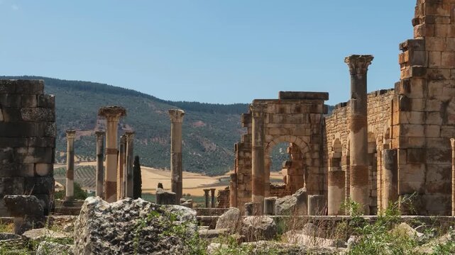 Ancient Roman Ruins of Volubilis: Historic Architecture and Triumphal Arch in Morocco