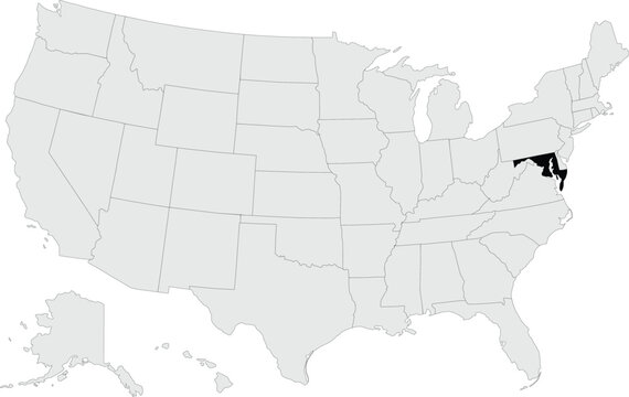 Maryland Location on USA Map Vector Illustration Gray With State Lines