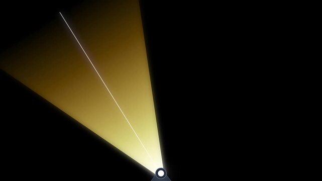 Glowing spotlight beam moving across dark background in smooth digital motion animation video footage