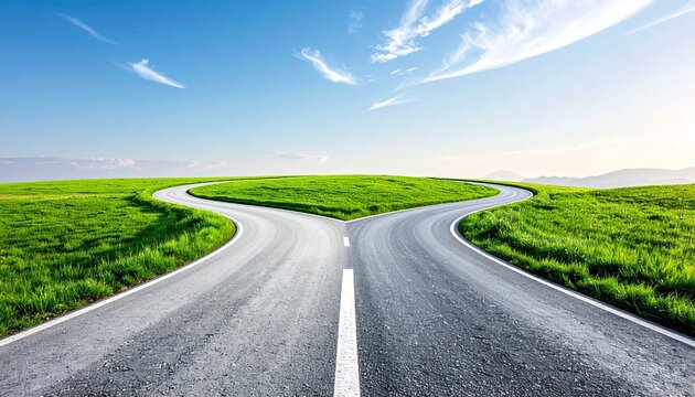 Road Splitting Across Green Field as Choice and Opportunity Concept