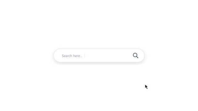 Search bar interface animation with mouse cursor clicking magnifying glass button in clean digital user experience design footage
