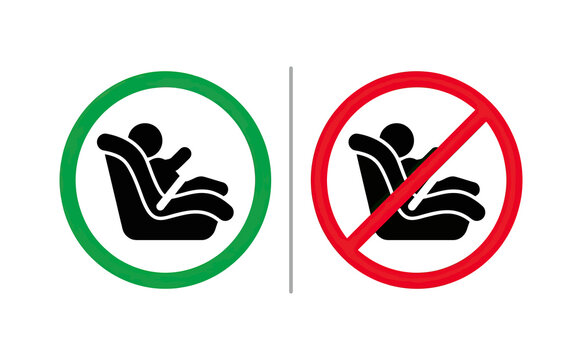 Minimalist graphic comparing correct and incorrect child safety seat installation