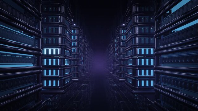 HVDC Converter Valve Hall With Glowing Thyristor Towers Seamless Loop