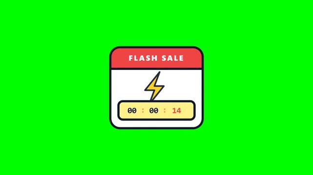 Flash sale countdown icons animation with lightning bolt on green screen