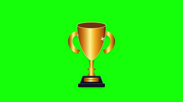 Golden trophy cup animation with glittering sparkle effects isolated on bright chroma key green screen background video
